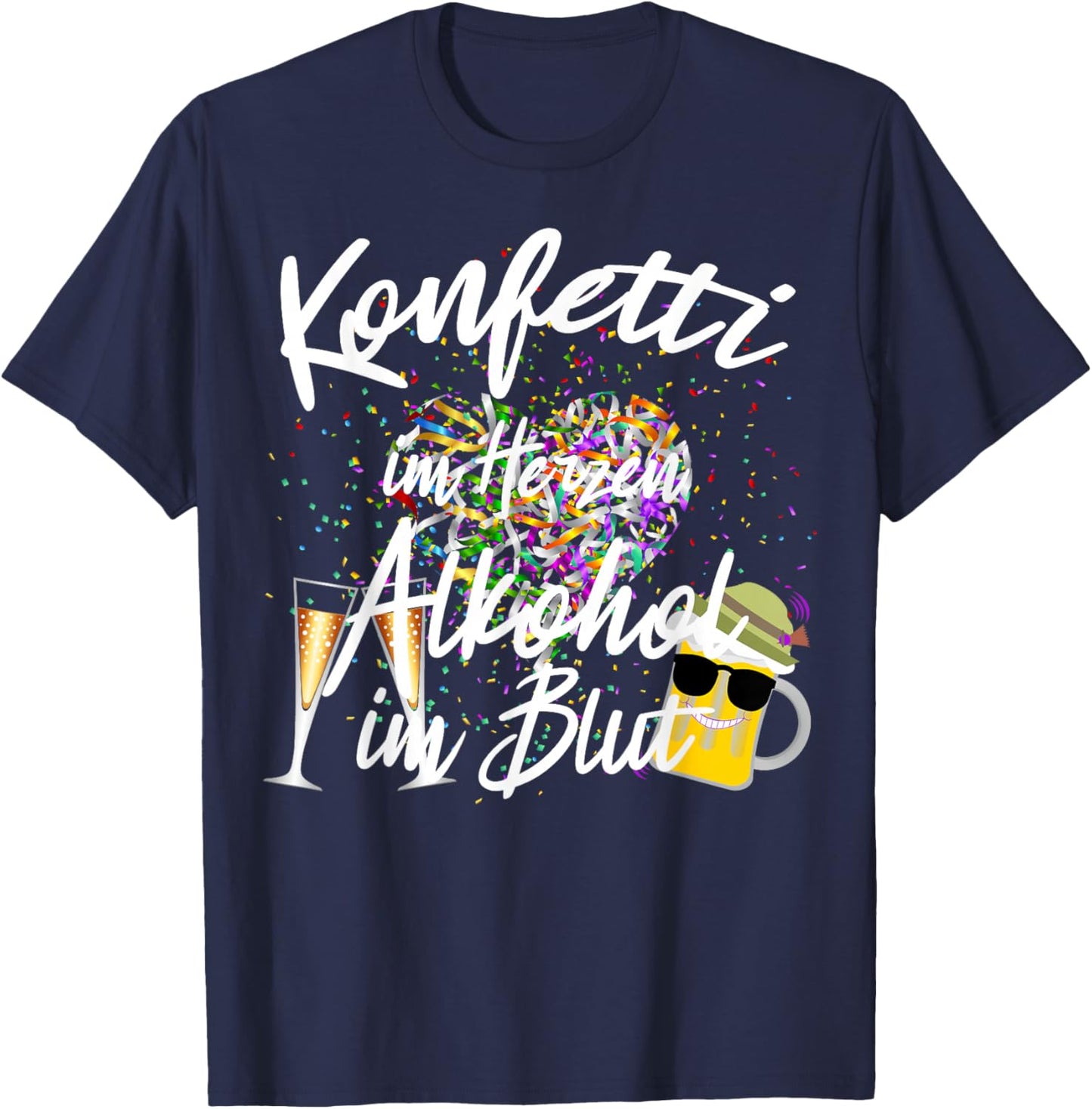 Fancy Dress Party Set with Saying Confetti Heart Alcohol Blood T-Shirt - T-Shirt | Navy