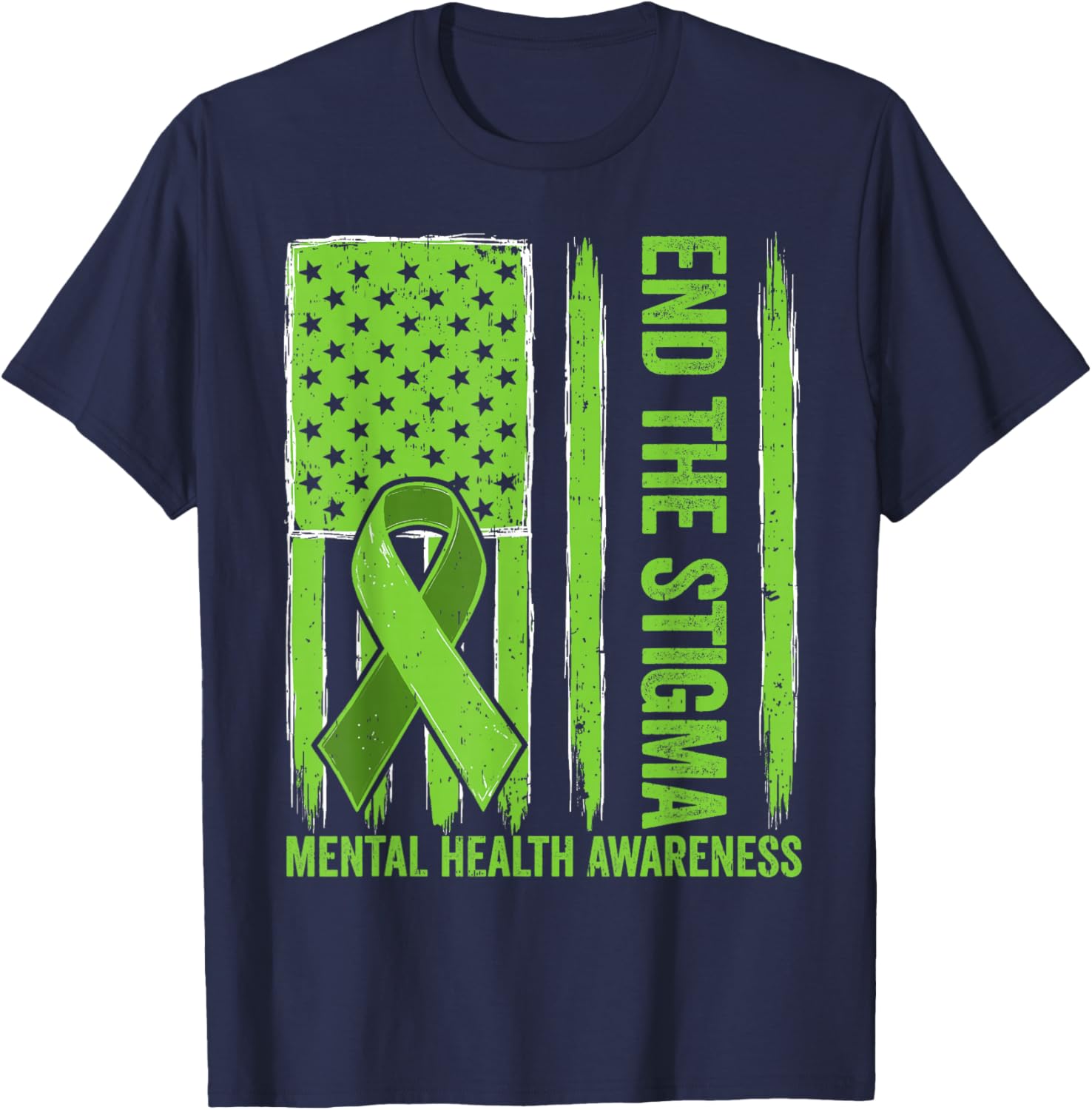 End the Stigma US Flag Mental Health Awareness Men Women Kid T-Shirt - T-Shirt | Navy