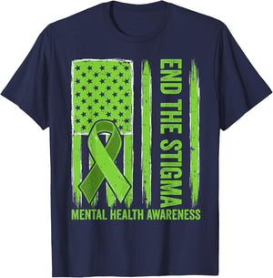 End the Stigma US Flag Mental Health Awareness Men Women Kid T-Shirt - T-Shirt | Navy