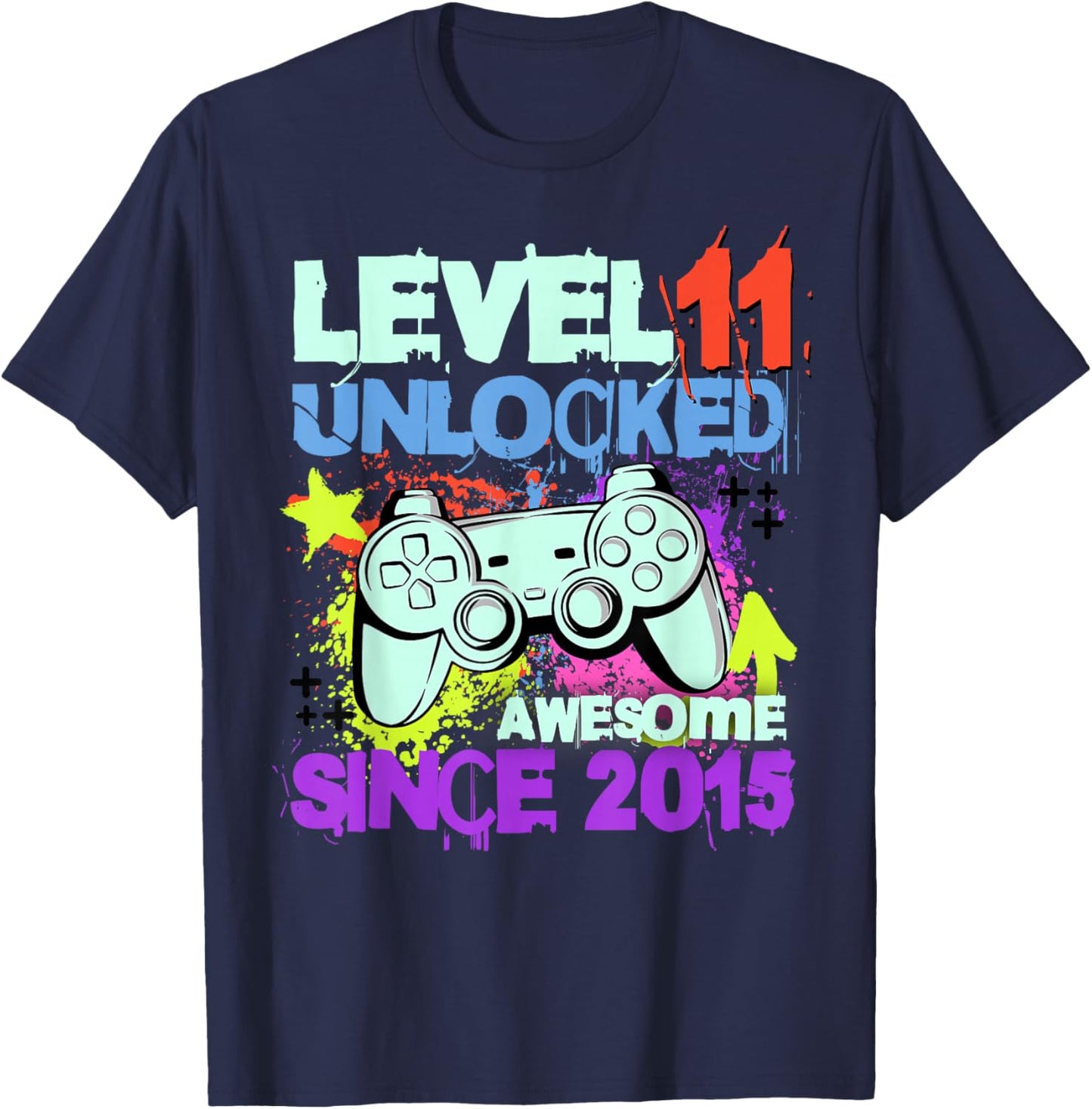 Level 11 Unlocked Awesome Since 2015 11th Birthday Boy Gamer T-Shirt - T-Shirt | Navy
