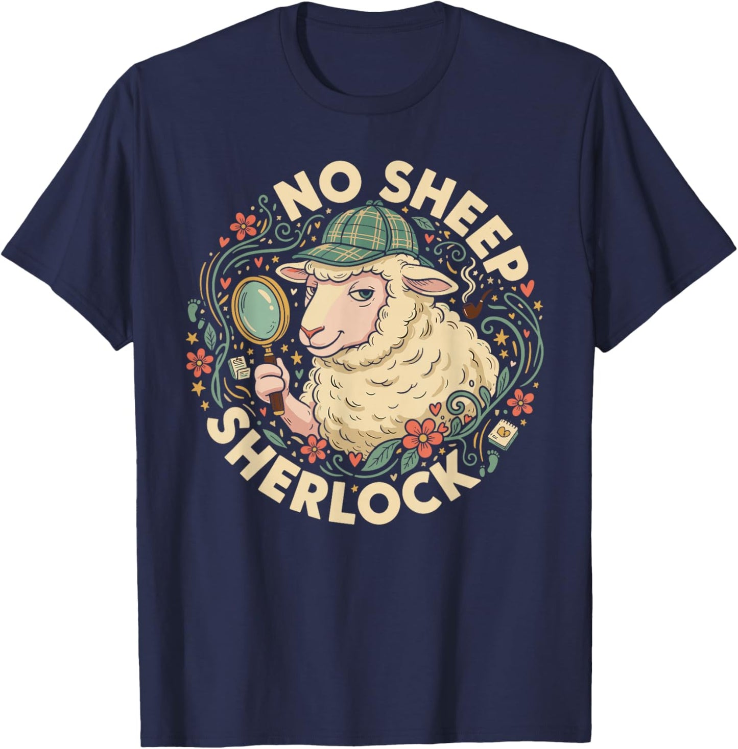 No Sheep Sherlock Funny Detective Design T-Shirt - T-Shirt | Navy