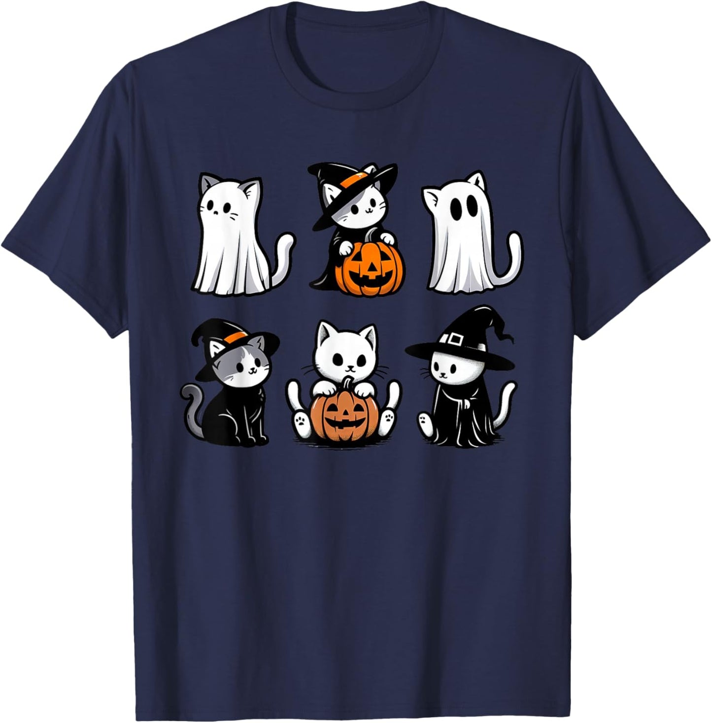Funny Ghost Cat Funny Halloween Spooky Funny Boo Cat Lover T-Shirt - T-Shirt | Navy