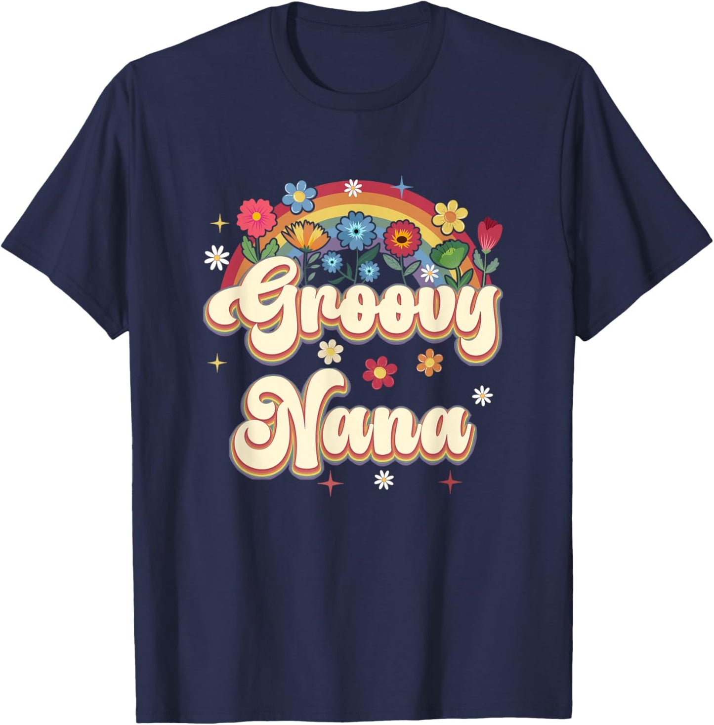 Groovy Nana Retro Hippie Peace Sign Floral Mothers Day T-Shirt - T-Shirt | Navy