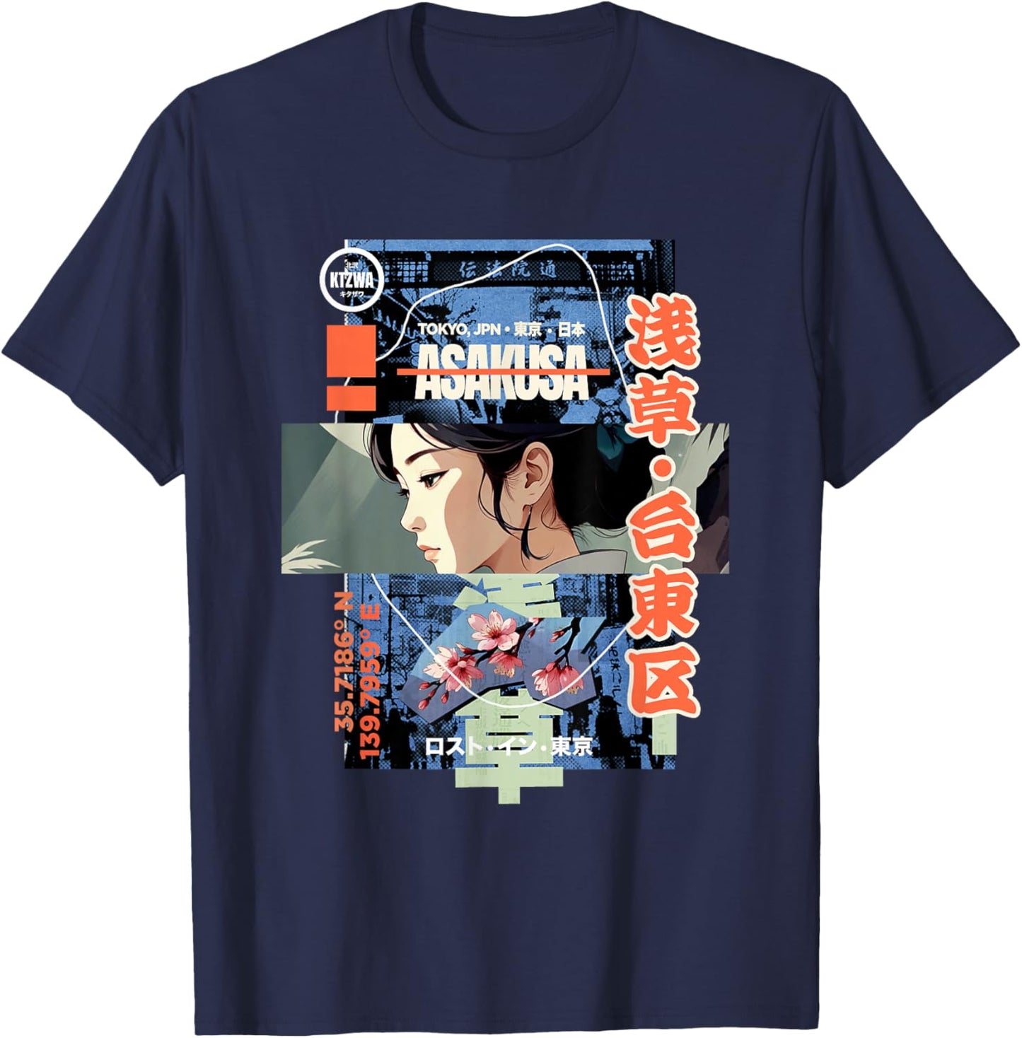 Japanese Retro Vintage 90s 80s Streetwear Tokyo Anime Manga T-Shirt - T-Shirt | Navy