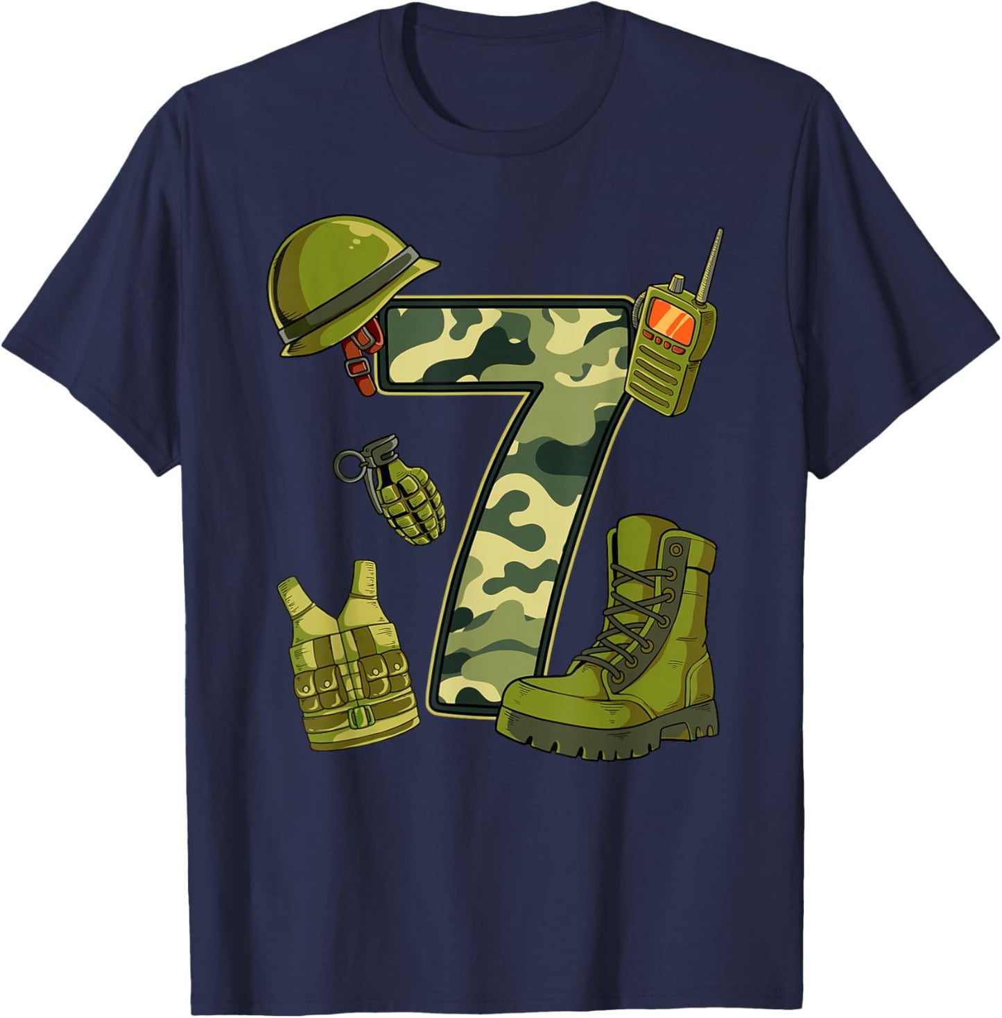 7th Birthday Army T-Shirt - T-Shirt | Navy