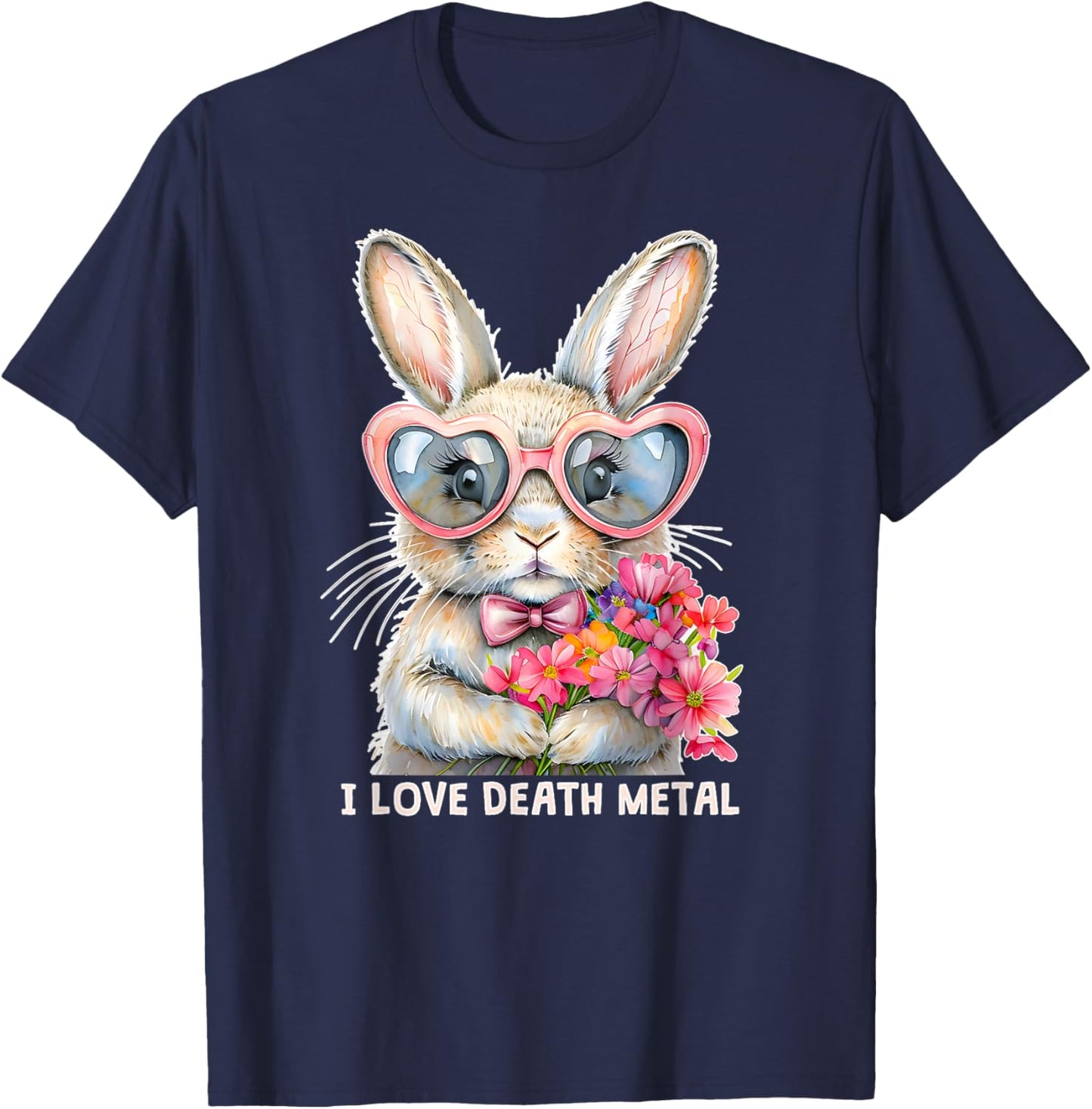 I LOVE DEATH METAL Deathcore Metalcore Funny Angry Bunny T-Shirt - T-Shirt | Navy