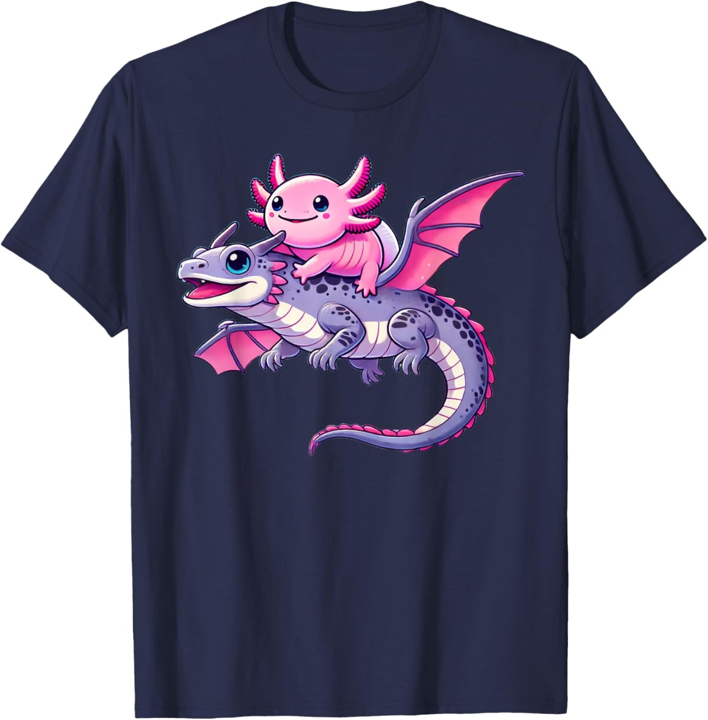 Anime Kawaii Axolotl Dragon T-Shirt - T-Shirt | Navy