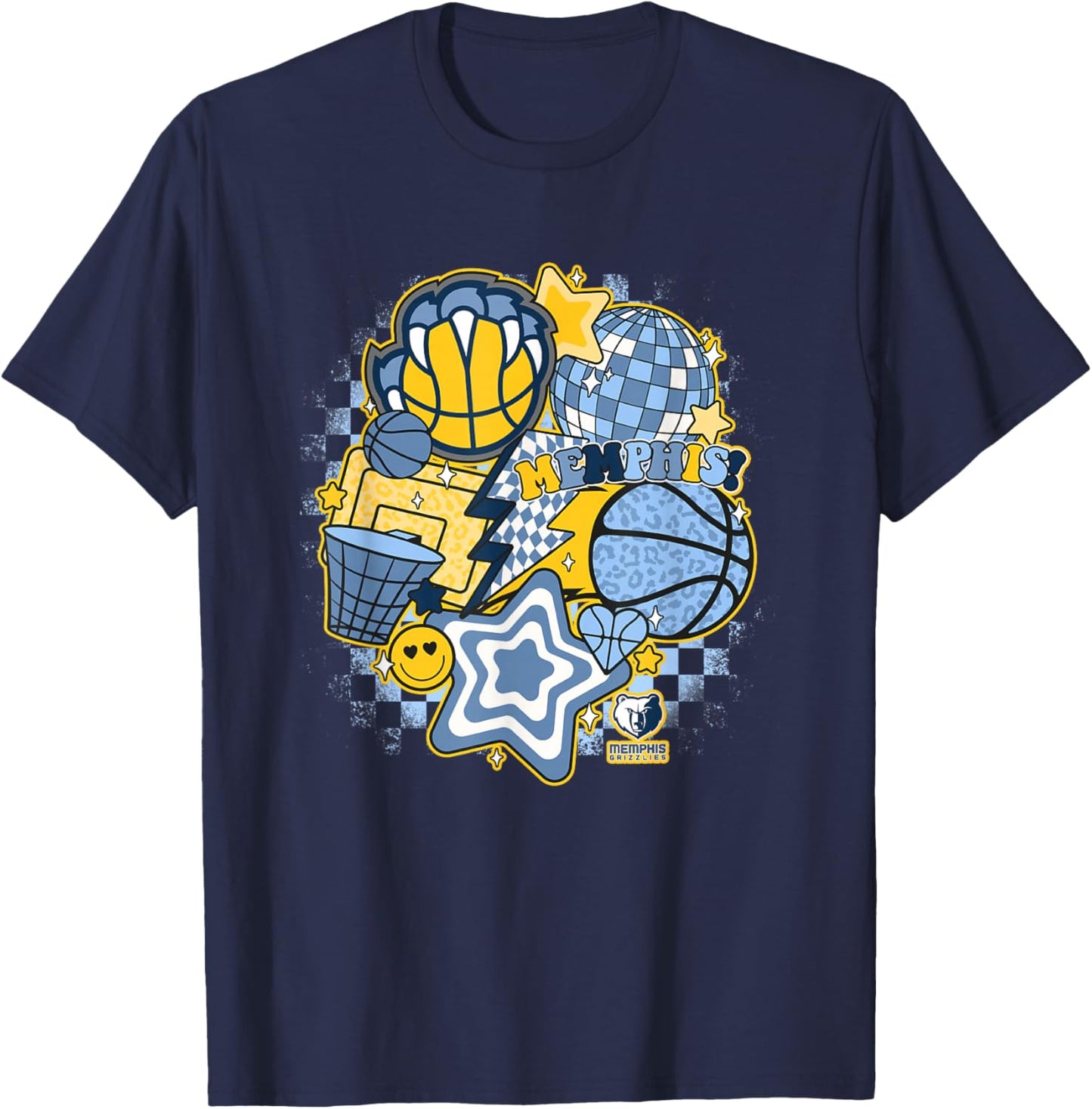NBA Memphis Grizzlies Psychedelic Basketball Collage T-Shirt - T-Shirt | Navy