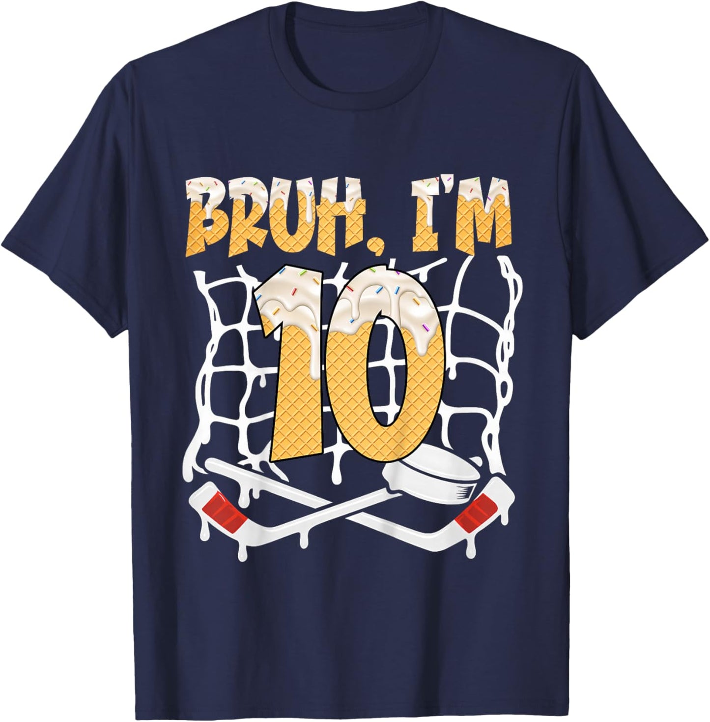 10th Birthday Hockey Lovers Bruh I'm 10 Years Old T-Shirt - T-Shirt | Navy