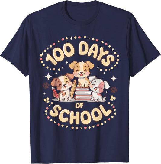 100 Days of School Cute Puppies and Books T-Shirt - T-Shirt | Navy
