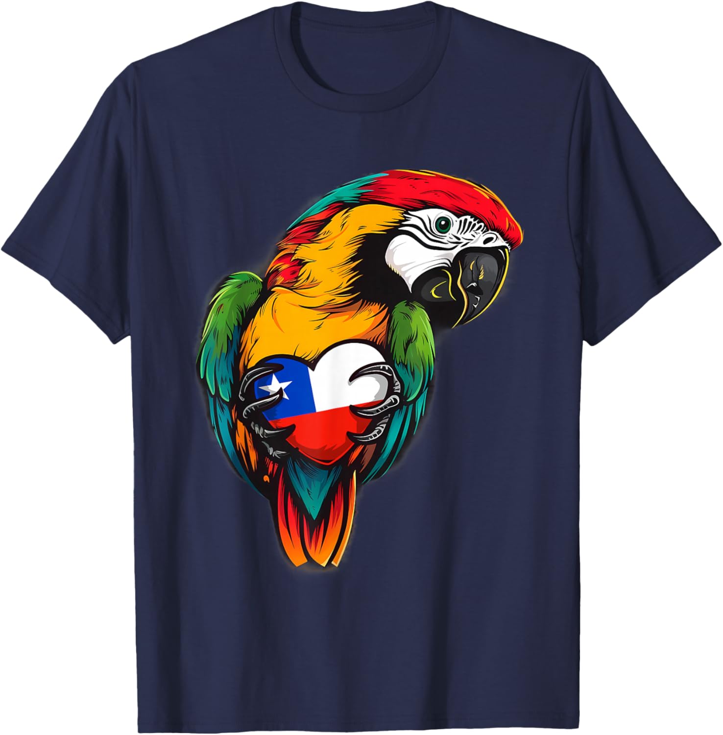 Chile Flag Heart Parrot Chilean Pride Chilean Roots T-Shirt - T-Shirt | Navy