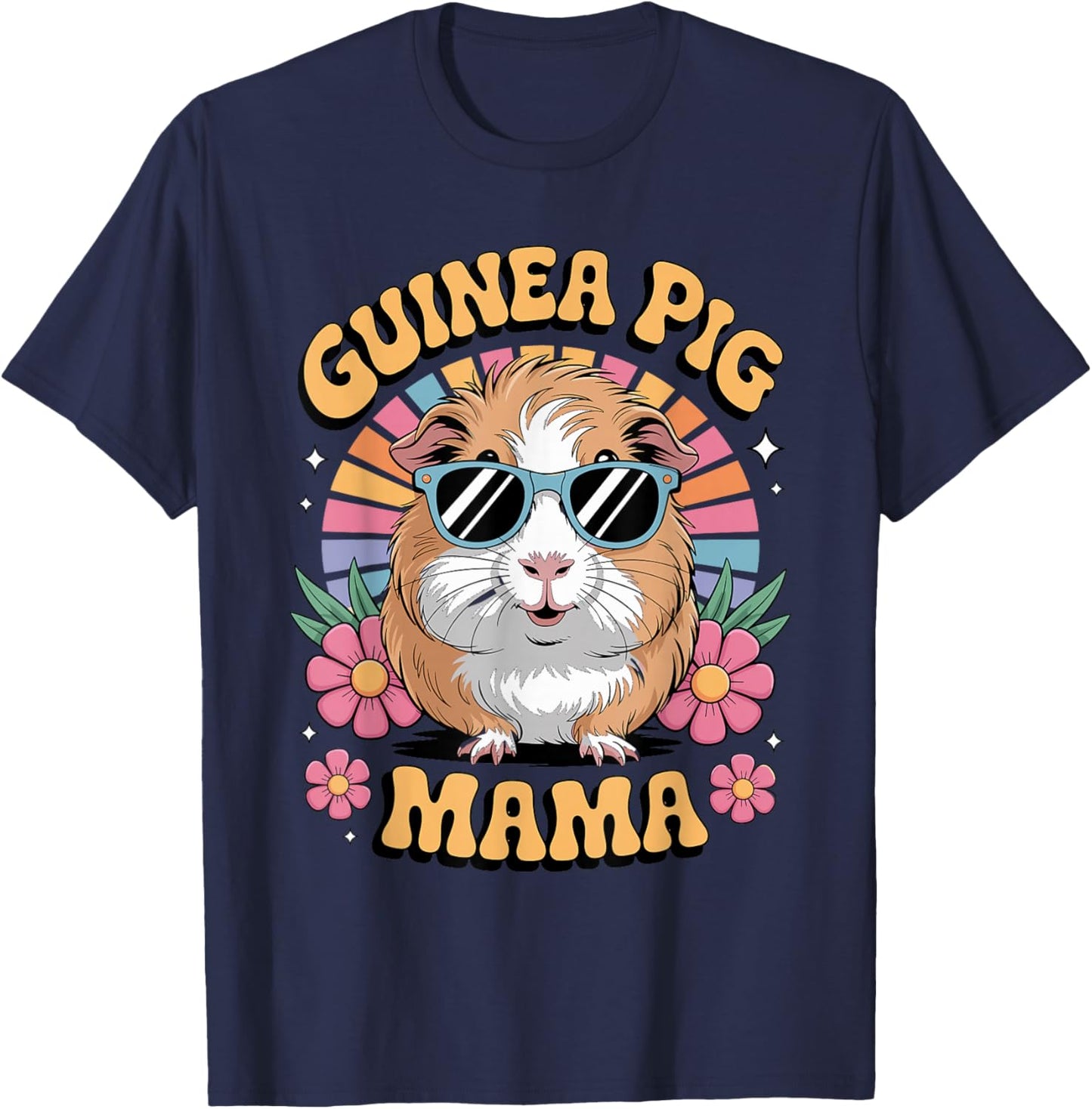 Guinea Pig Mama Floral Vintage 60s 70s Sunglasses T-Shirt - T-Shirt | Navy