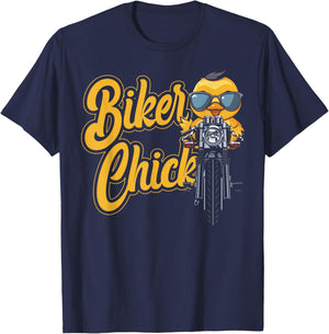 Classic Motorcycle Biker Girl Female Biker Chick T-Shirt - T-Shirt | Navy