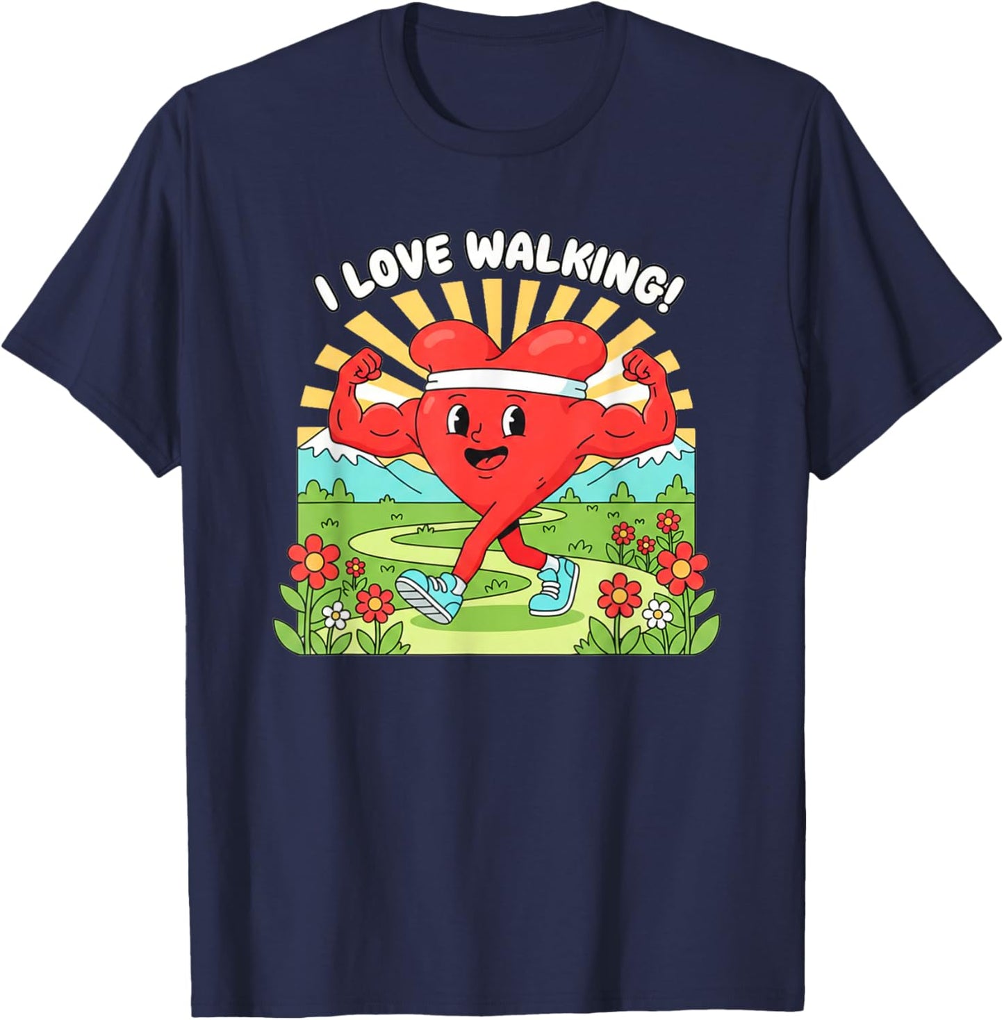 I Love Walking Healthy Heart T-Shirt - T-Shirt | Navy
