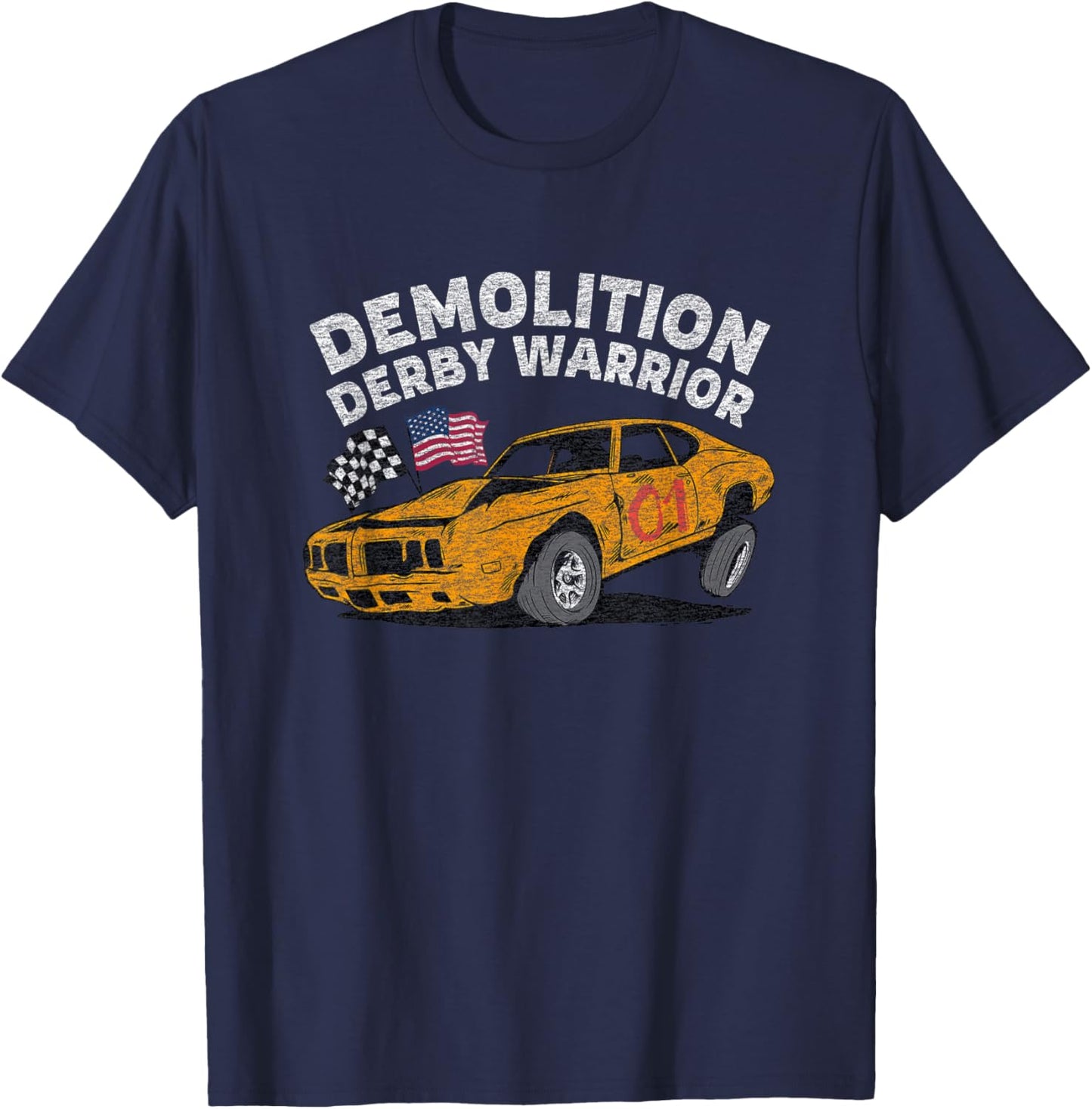 Demolition Derby Car Driver Vintage Graphic T-Shirt - T-Shirt | Navy