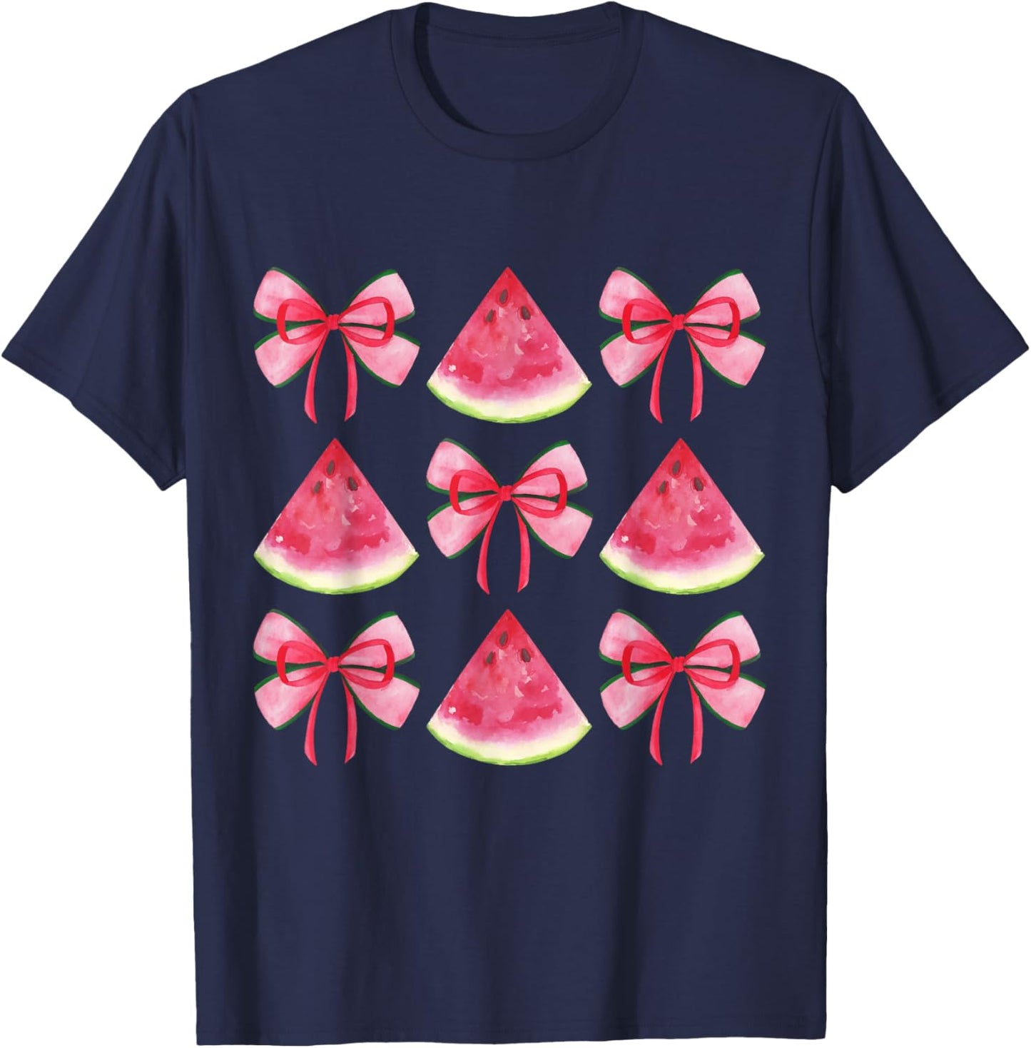 Watermelon Coquette Bow Girls Mom Women Summer Fruit Melon T-Shirt - T-Shirt | Navy