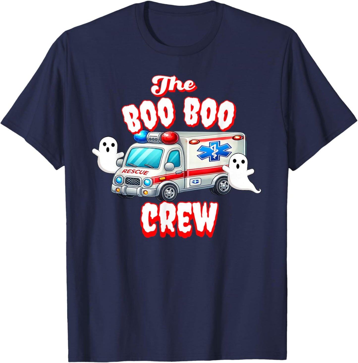EMT Paramedic Boo Crew Ghost Halloween Nurse Scare Squad T-Shirt - T-Shirt | Navy