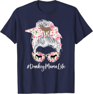 Donkey Mama Life Donkey Mom Donkey Owner Messy Bun T-Shirt - T-Shirt | Navy
