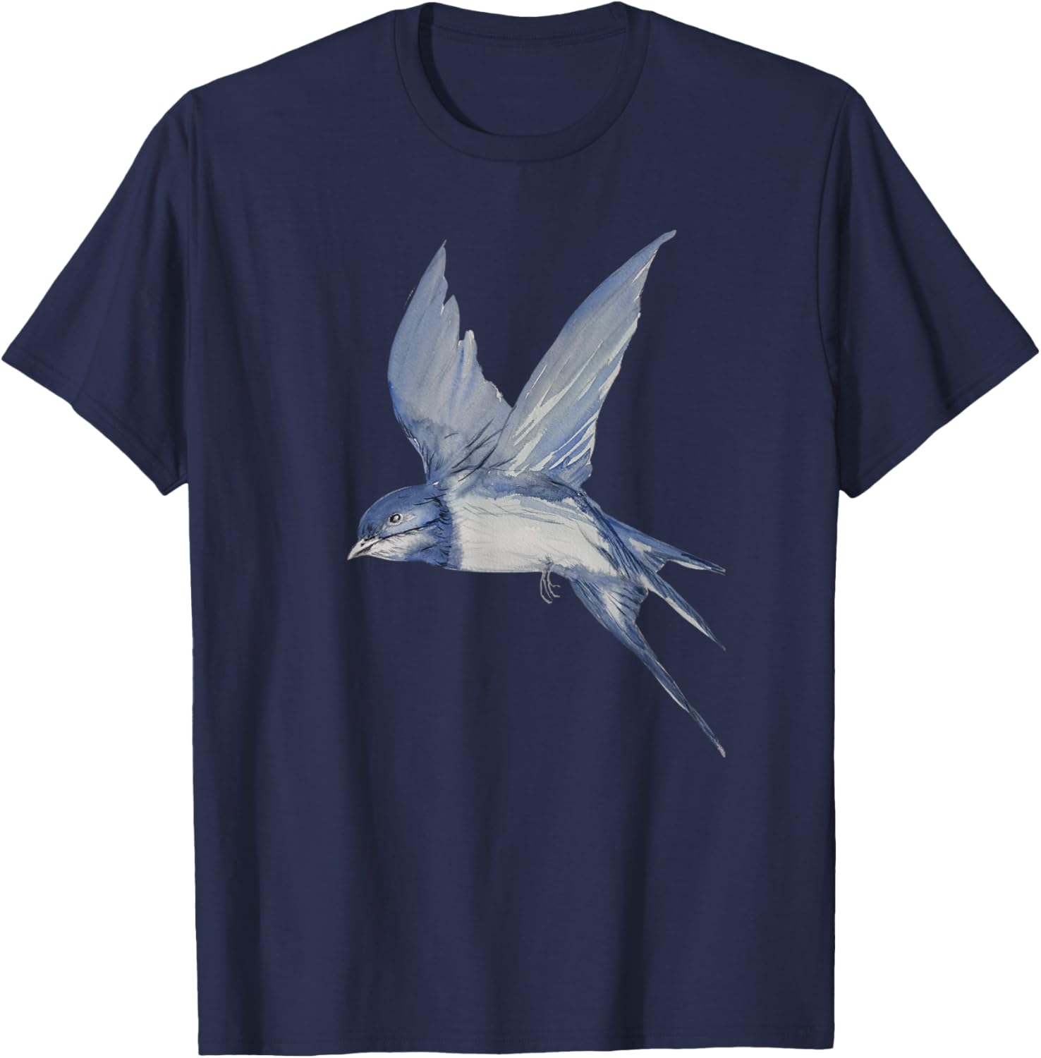 Swallow Bird Watercolor Design T-Shirt - T-Shirt | Navy