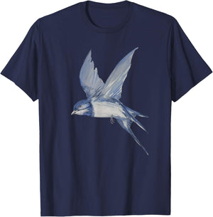 Swallow Bird Watercolor Design T-Shirt - T-Shirt | Navy