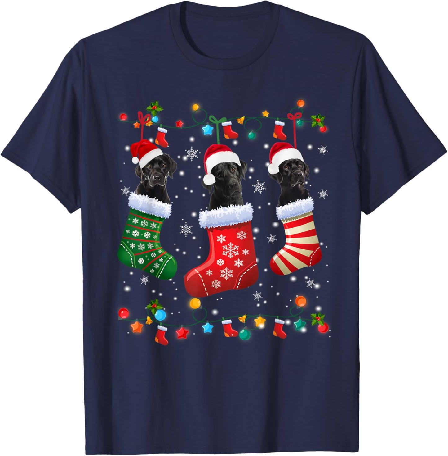 Christmas Socks Pajama Black Lab Labrador Dog Puppy Lover T-Shirt - T-Shirt | Navy