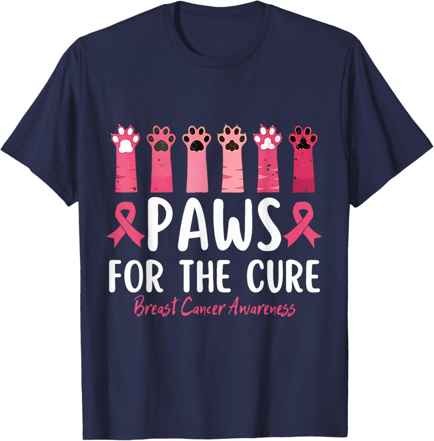 Paws For The Cure Breast Cancer Awareness T-Shirt - T-Shirt | Navy