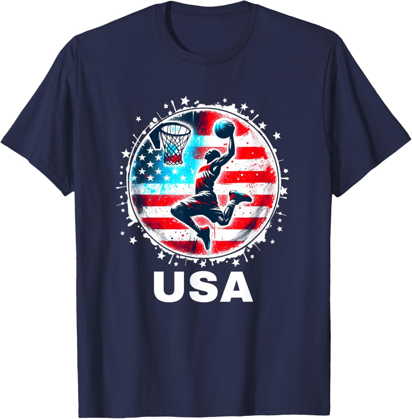 Basketball USA Go USA Team Shirt USA Flag Basketball T-Shirt - T-Shirt | Navy
