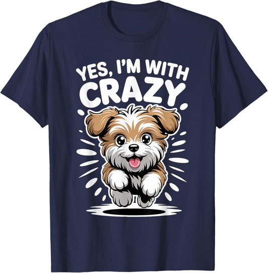 Yes I'm with Crazy Small Toy Dog Breed Cute Funny Morkie T-Shirt - T-Shirt | Navy