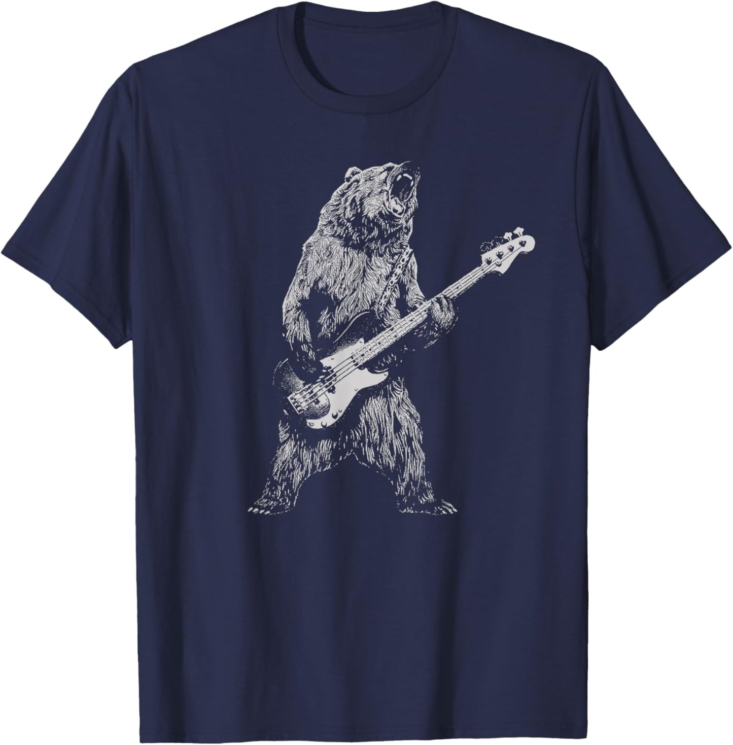 with Bear Playing Guitar Bass T-Shirt - T-Shirt | Navy