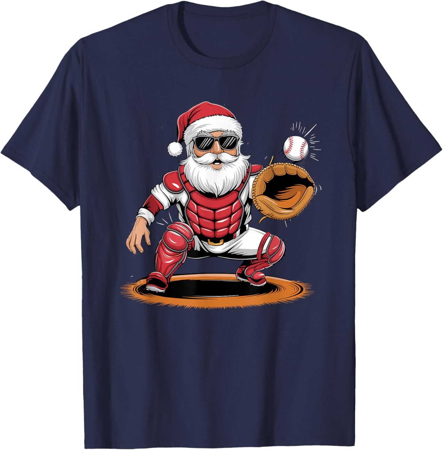 Santa Playing Baseball As Catcher Boys Teens Christmas T-Shirt - T-Shirt | Navy