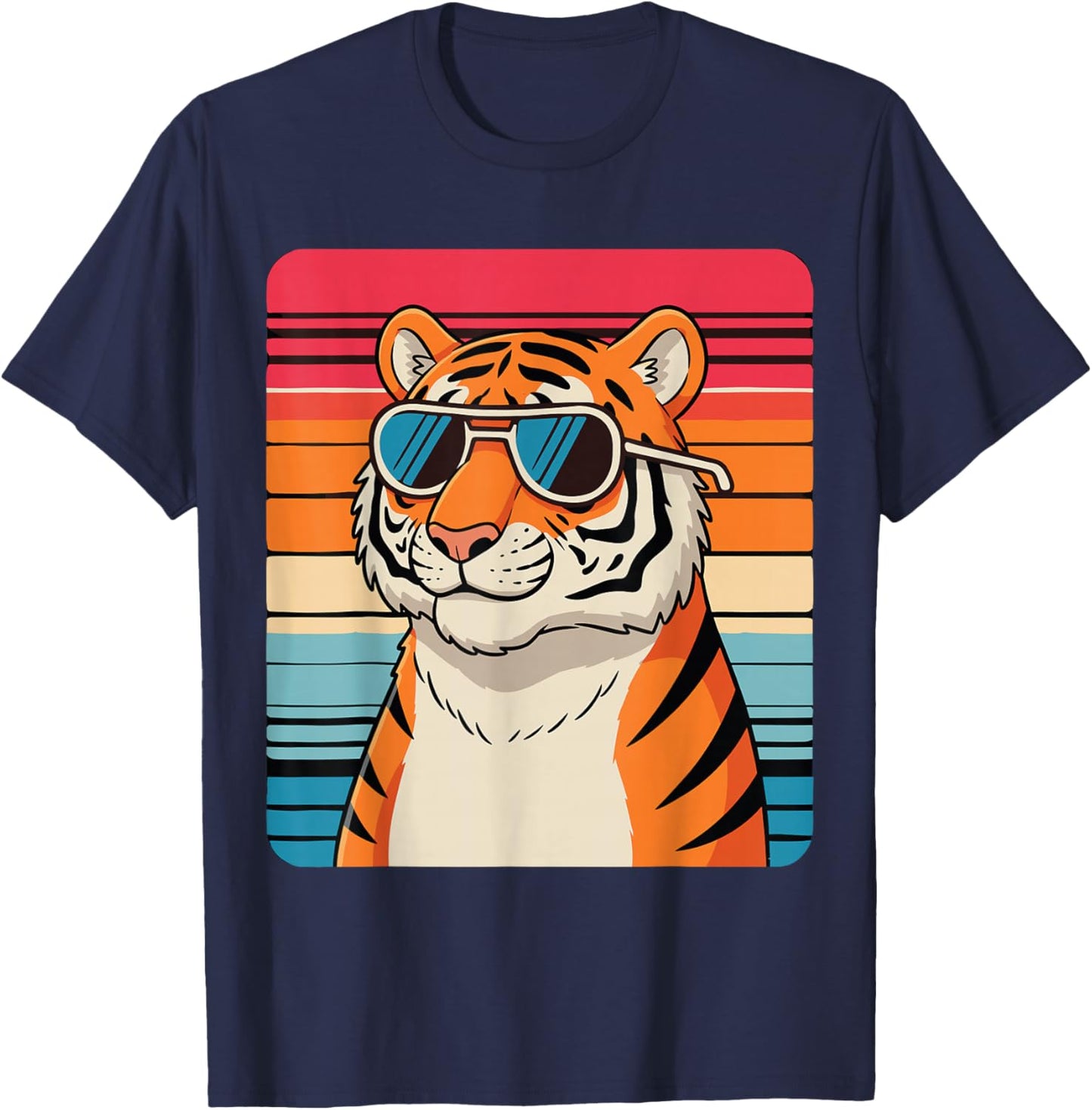 Cool Tiger Sunglasses Vintage Retro Animal Lover Cute Tiger T-Shirt - T-Shirt | Navy