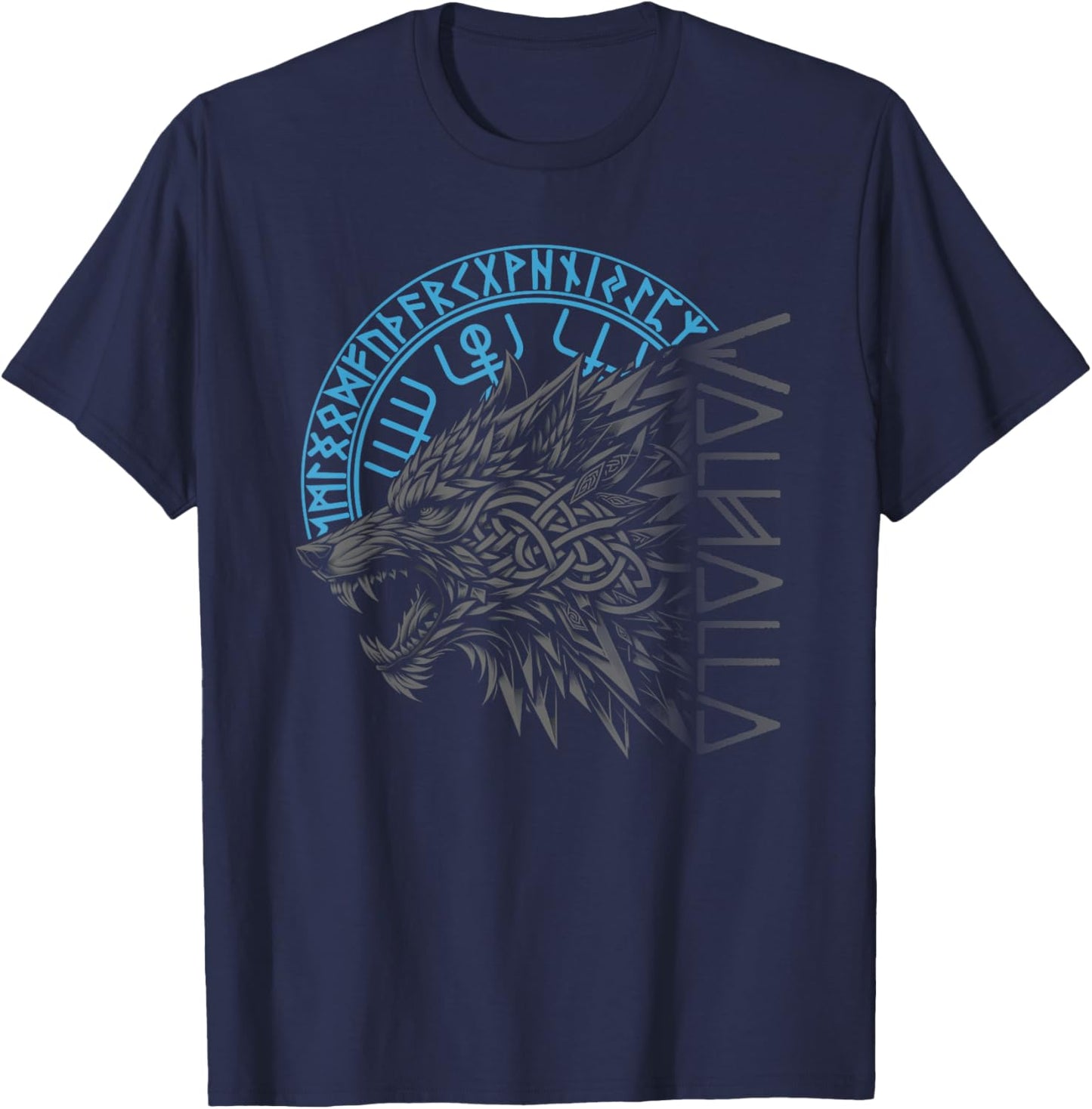 Walhalla Wolf Wolves Odins Runes Nordic Compass Viking T-Shirt - T-Shirt | Navy