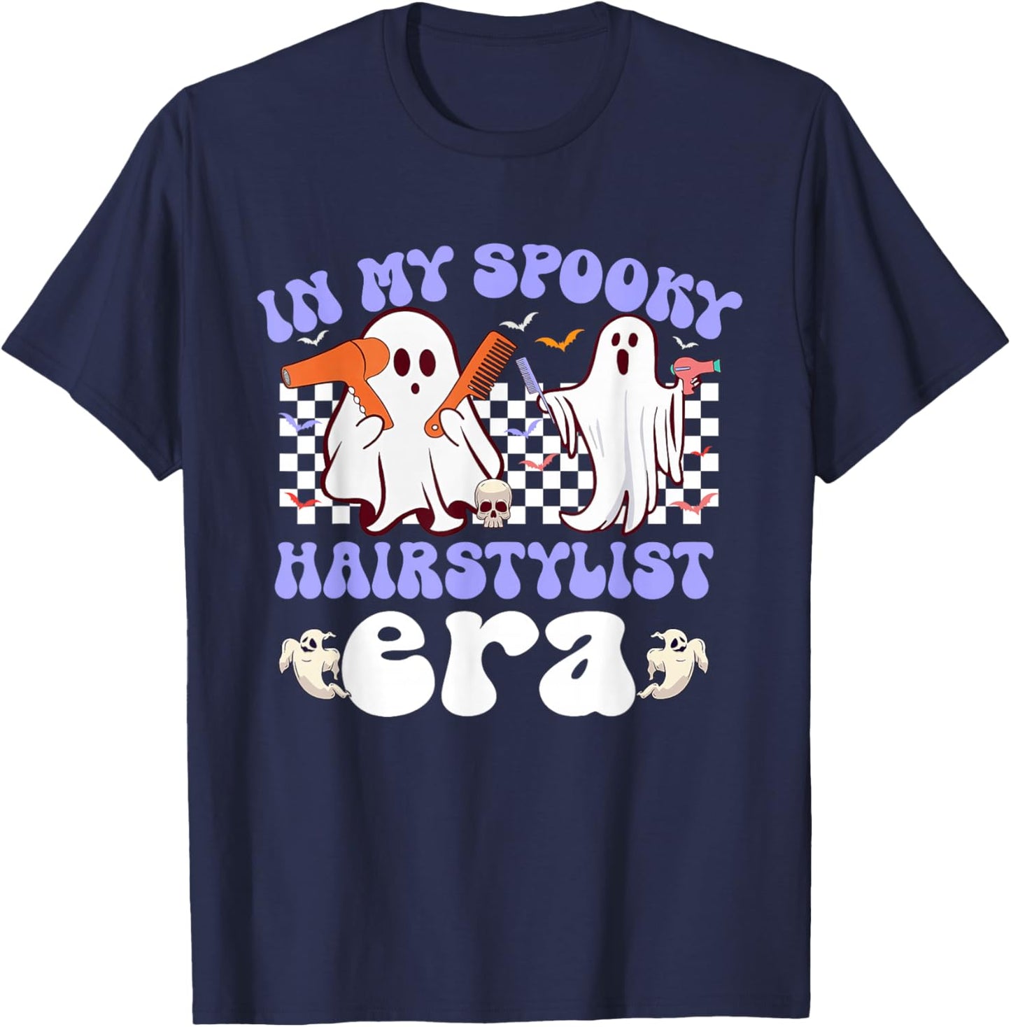 Hippie Groovy in My Spooky Hairstylist Era Ghost Halloween T-Shirt - T-Shirt | Navy