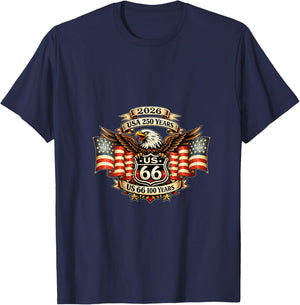 Women's USA 250 US Highway 66 Mother Road Anniversary Eagle Tattoo V-Neck T-Shirt - T-Shirt | Navy