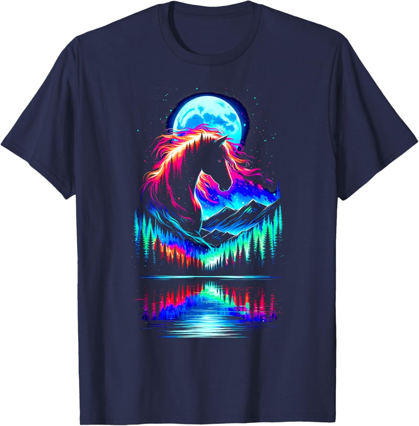 Colorful Horse Spirit Animal Cool Illustration Art T-Shirt - T-Shirt | Navy