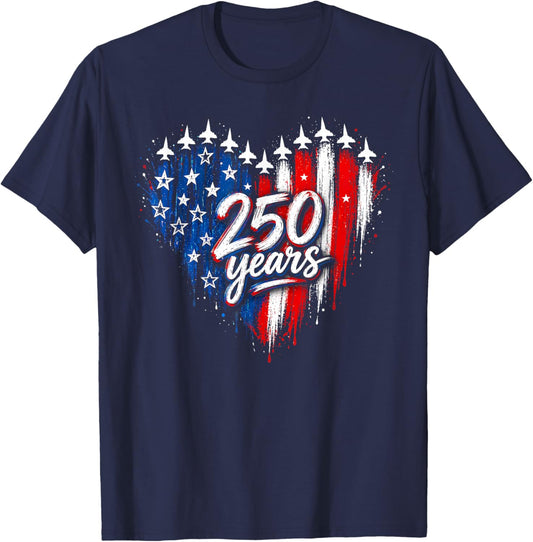 America US Flag Heart 250 Years Kids 4th of July T-Shirt - T-Shirt | Navy