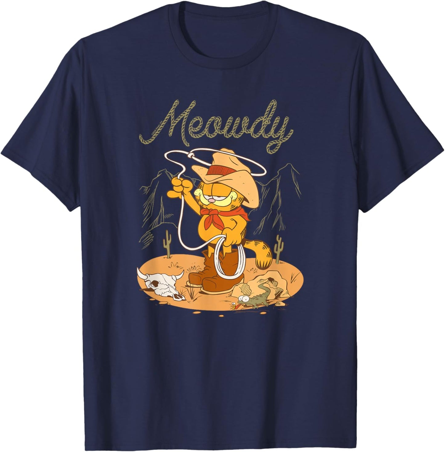 Garfield Meowdy Western Scene Vintage Cartoon Cowboy Cat T-Shirt - T-Shirt | Navy