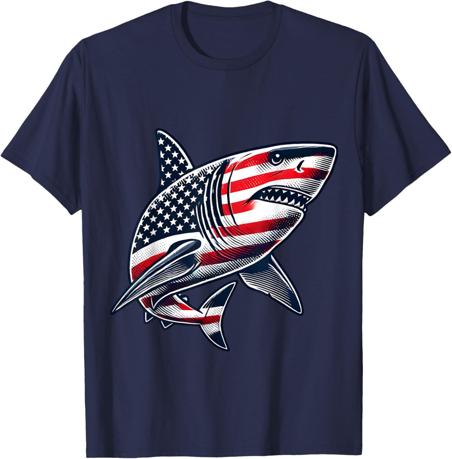 Shark American Flag USA 4th of July T-Shirt - T-Shirt | Navy
