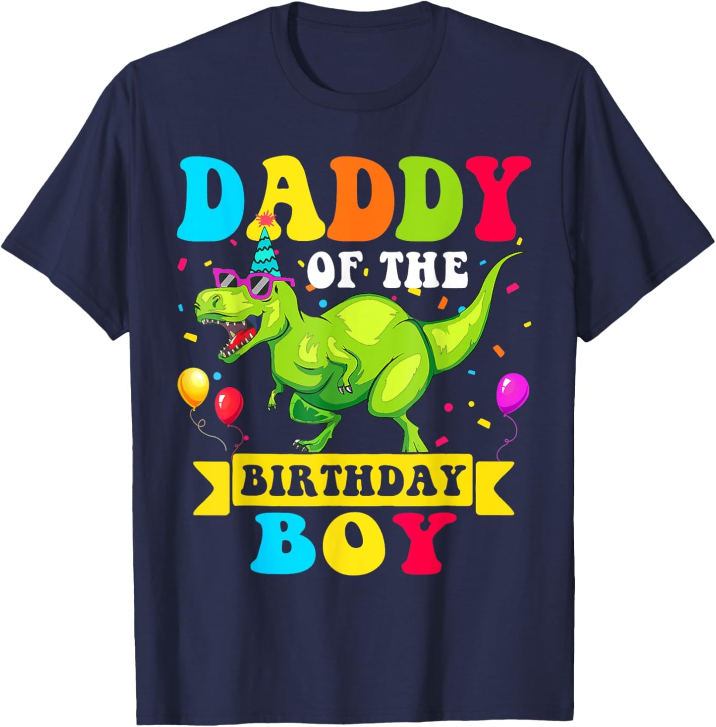 Daddy of the Birthday Boy Dinosaur Raptor Funny T-Shirt - T-Shirt | Navy