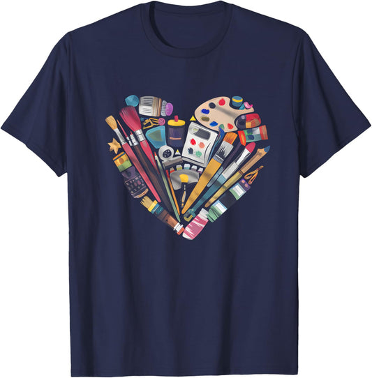 Heart Painting Art Teacher Appreciation Artist Student T-Shirt - T-Shirt | Navy