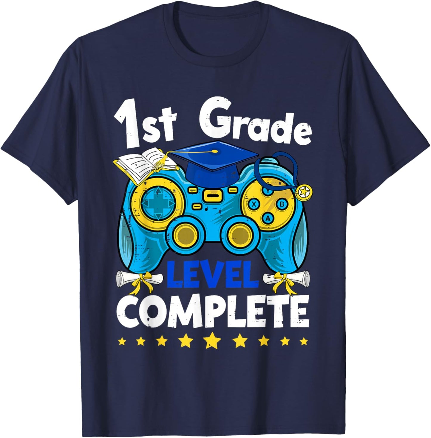 1st Grade Level Complete Gamer Graduation Last Day School T-Shirt - T-Shirt | Navy