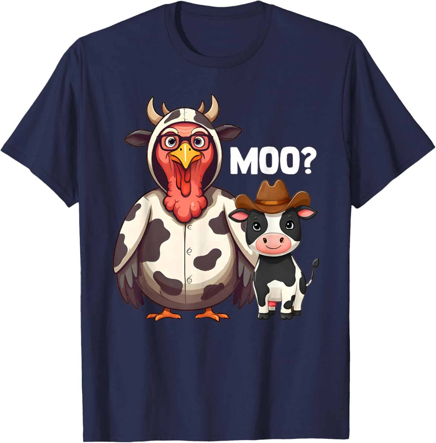Turkey Moo Funny Thanksgiving - -Adults, Farmers - Black - Short Sleeve - - Cartoon Pattern - Thanksgiving Humorous T-Shirt - T-Shirt | Navy