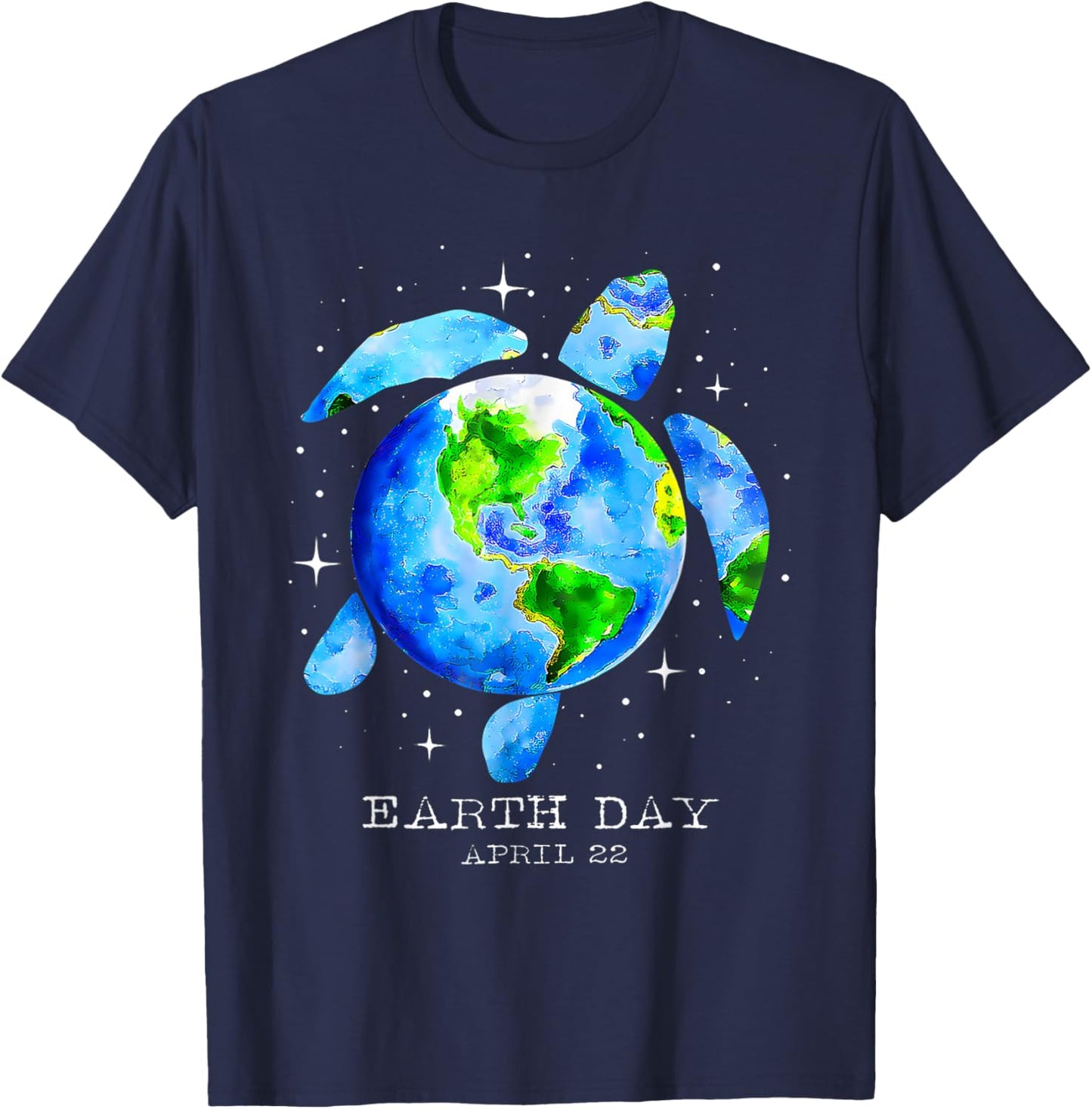 Earth Day 2025 Restore Earth Sea Turtle Art Save the Planet T-Shirt - T-Shirt | Navy