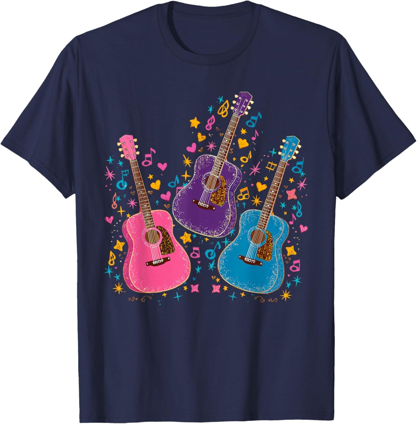 Musical Acoustic Guitars T-Shirt - T-Shirt | Navy