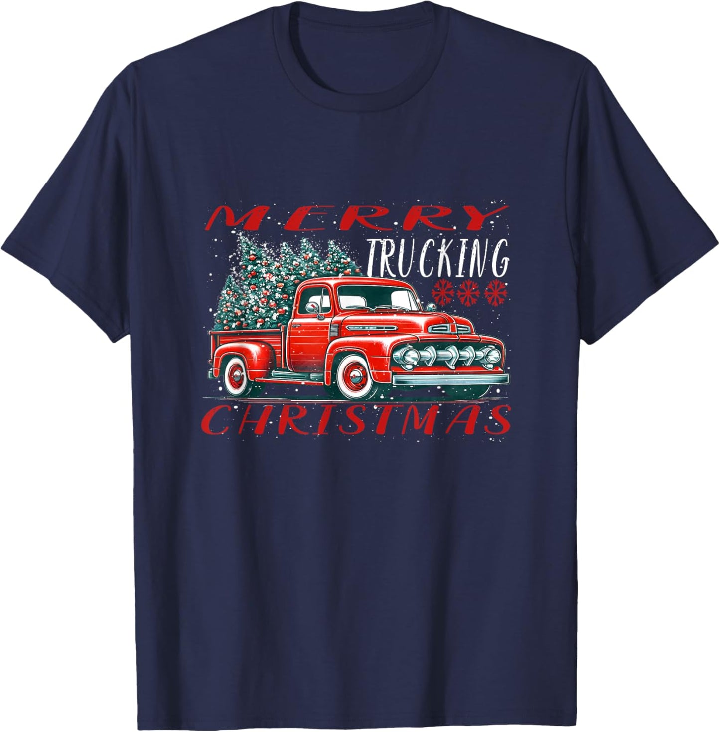 Red Retro Truck with Christmas tree T-Shirt - T-Shirt | Navy