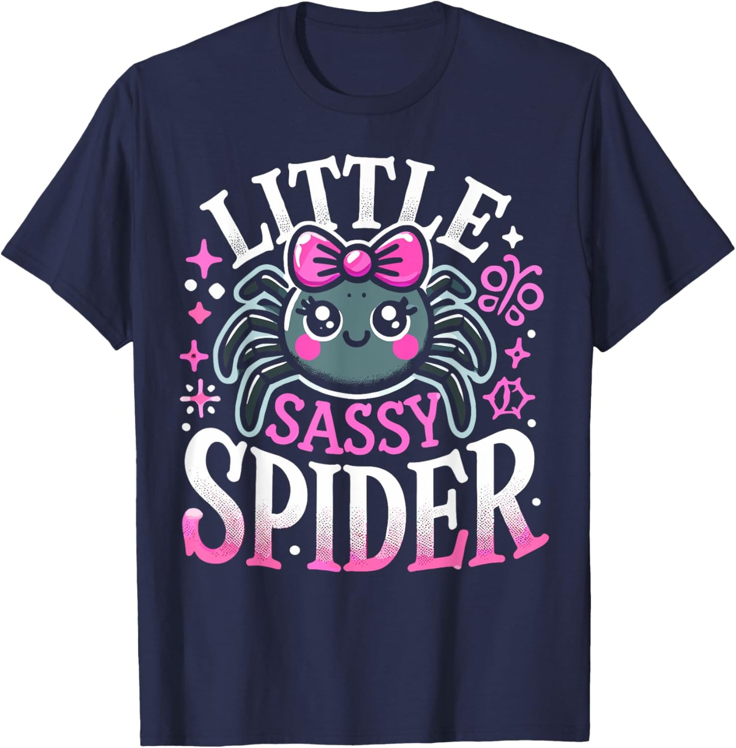 Kids Little Sassy Spider Girls Cute Spider Halloween Decor T-Shirt - T-Shirt | Navy