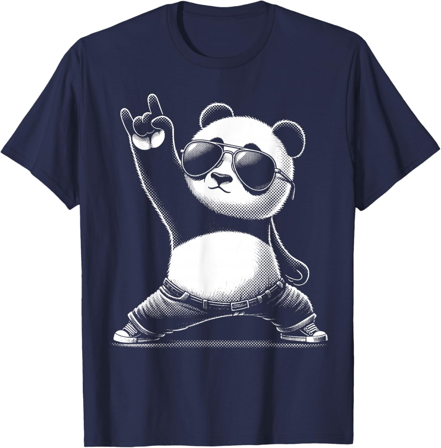 Retro Panda Rock and Roll Musik Lustiger Panda T-Shirt - T-Shirt | Navy