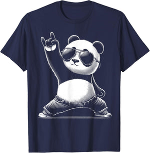 Retro Panda Rock and Roll Musik Lustiger Panda T-Shirt - T-Shirt | Navy