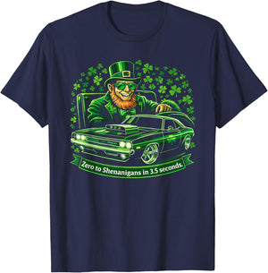 St Patricks Day Leprechaun Muscle Car Shenanigans Men Boys T-Shirt - T-Shirt | Navy