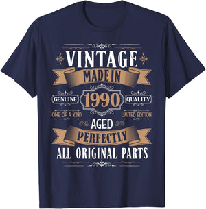 Vintage 35th birthday men Born 1990 35 years old Bday T-Shirt - T-Shirt | Navy